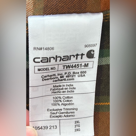 Carhartt Men's Loose Fit Heavyweight Flannel Long-Sleeve Plaid Shirt 2X - Picture 6 of 7
